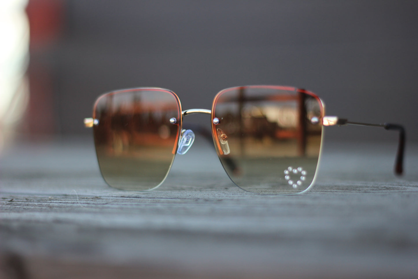 Rimless Rhinestone Heart Sunglasses