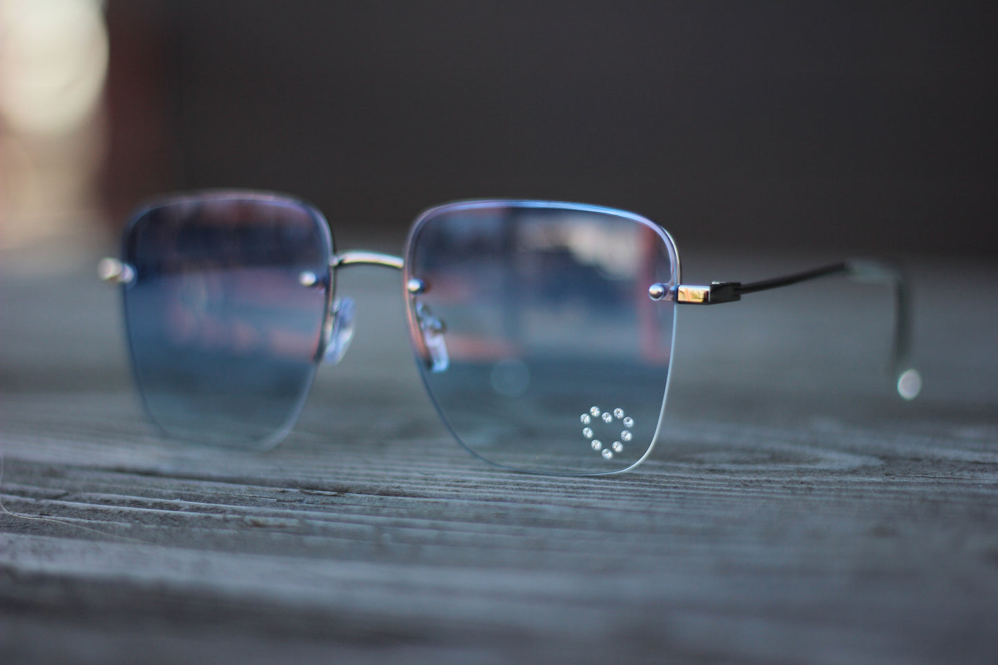 Rimless Rhinestone Heart Sunglasses