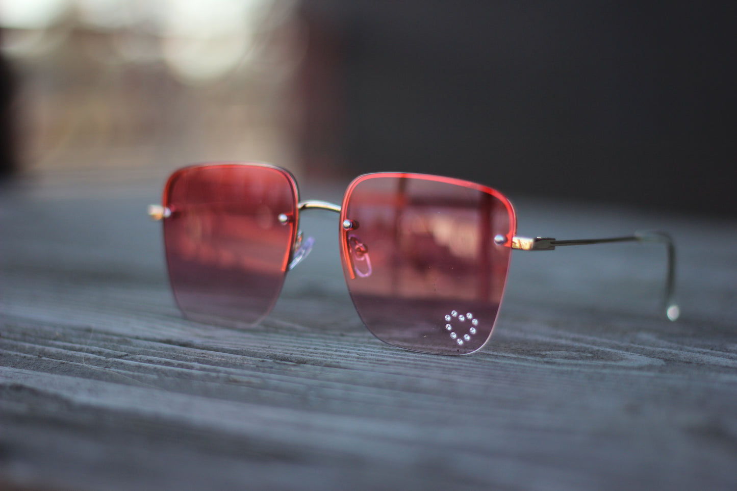 Rimless Rhinestone Heart Sunglasses