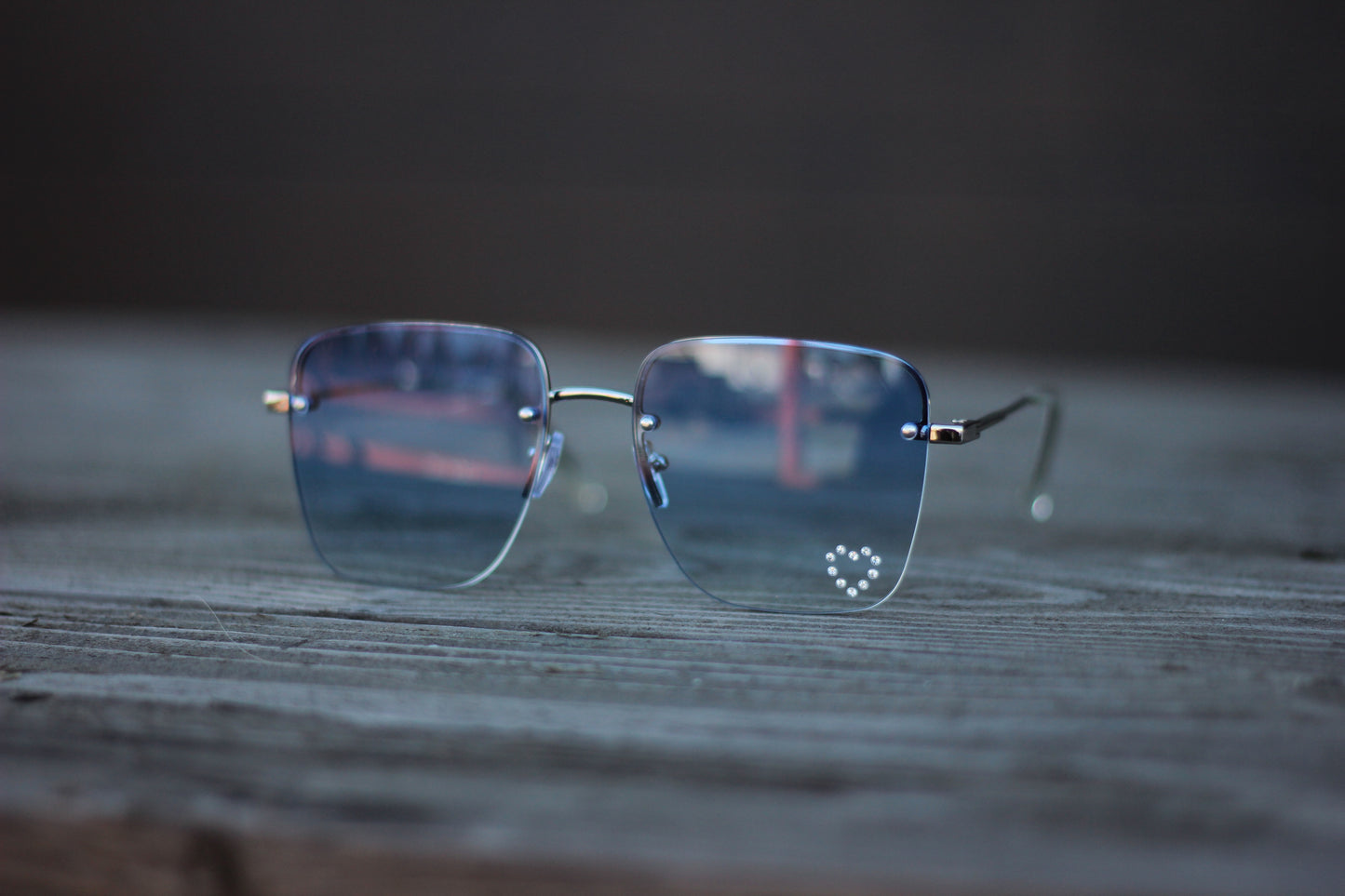 Rimless Rhinestone Heart Sunglasses