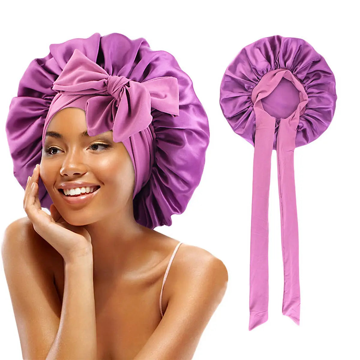 Elastic Ribbon Silk Bow Nightcap/Bonnet